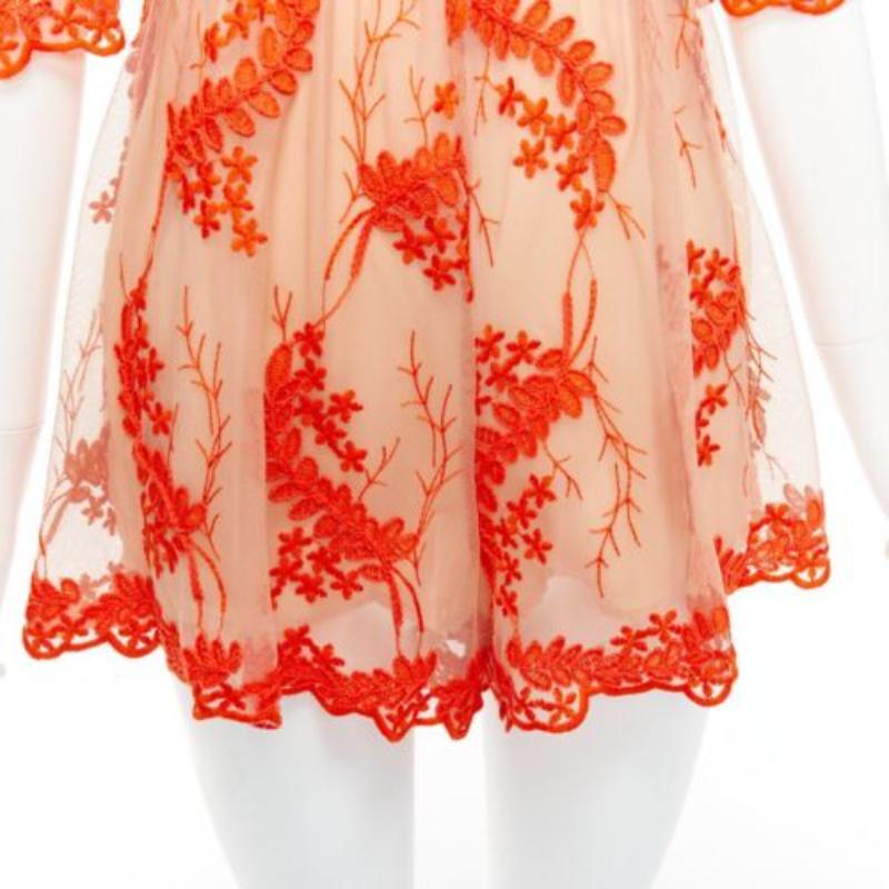 ALICE MCCALL Pagliaccetto arancione in pizzo nudo e trasparente foderato US6 M in vendita 2
