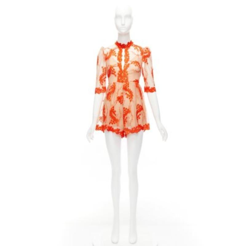 ALICE MCCALL Pagliaccetto arancione in pizzo nudo e trasparente foderato US6 M in vendita 4