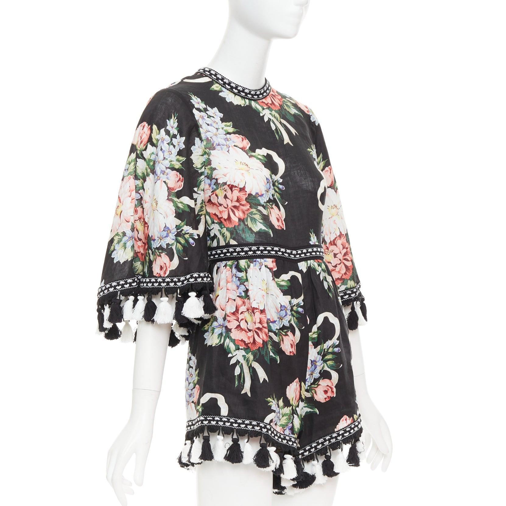 Noir ALICE MCCALL Magic Moment combinaison noire 100% lin avec bordures frangées UK6 XS en vente
