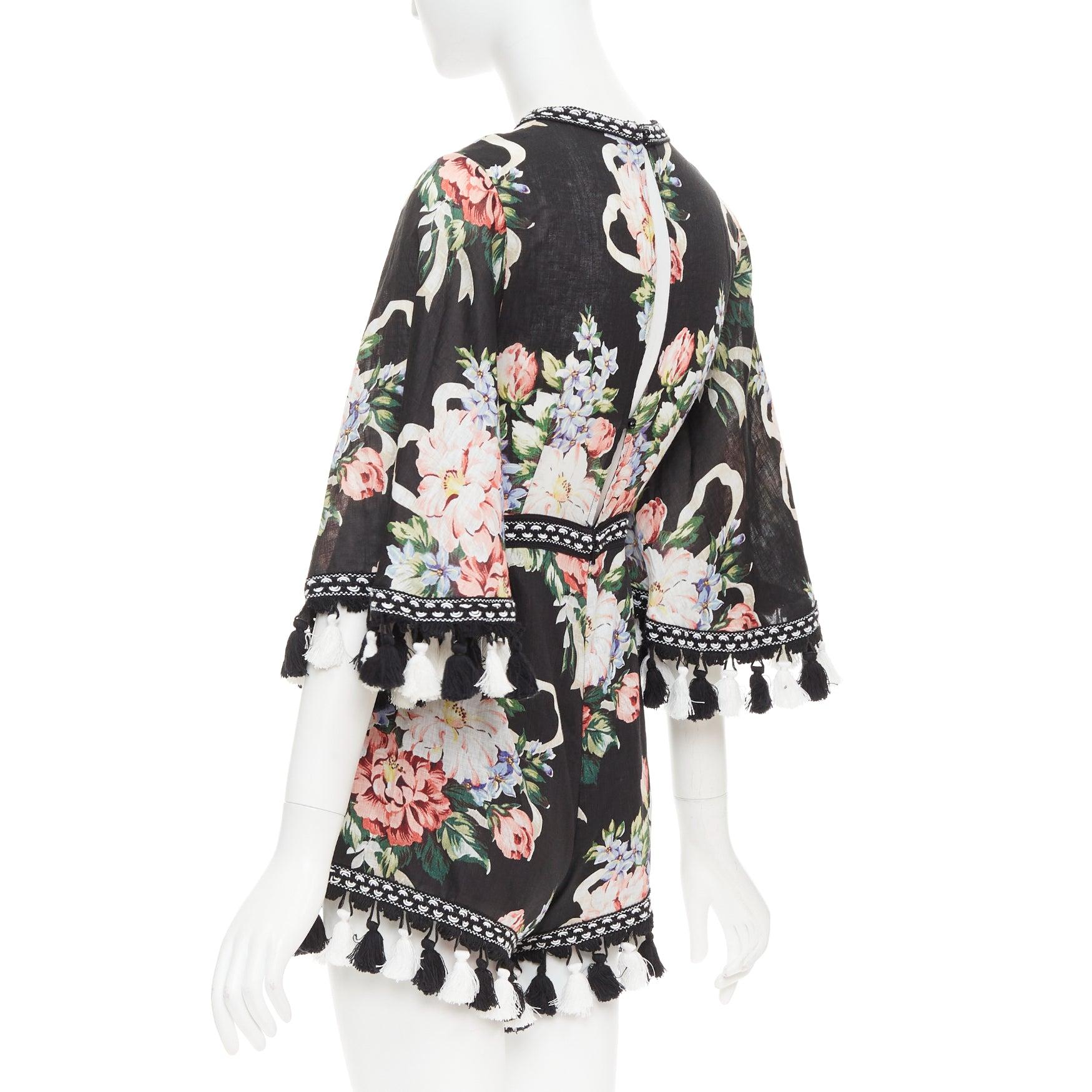 ALICE MCCALL Magic Moment combinaison noire 100% lin avec bordures frangées UK6 XS en vente 1