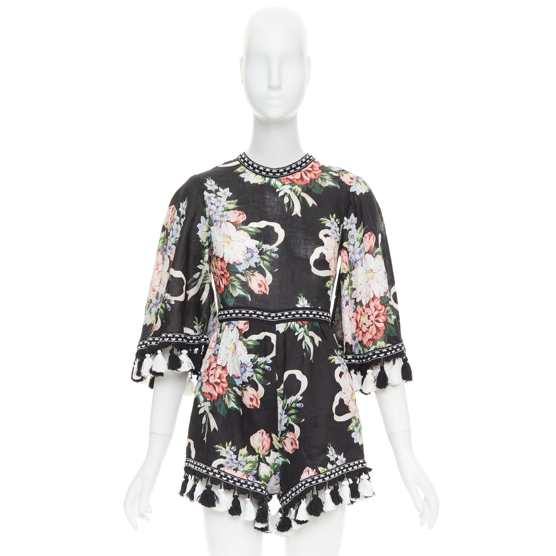 ALICE MCCALL Magic Moment combinaison noire 100% lin avec bordures frangées UK6 XS en vente 4