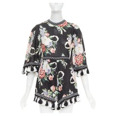 ALICE MCCALL Magic Moment mono negro 100% lino con flecos florales UK6 XS