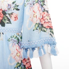 ALICE MCCALL Magic Moment blue linen floral fringed trim playsuit UK6 XS