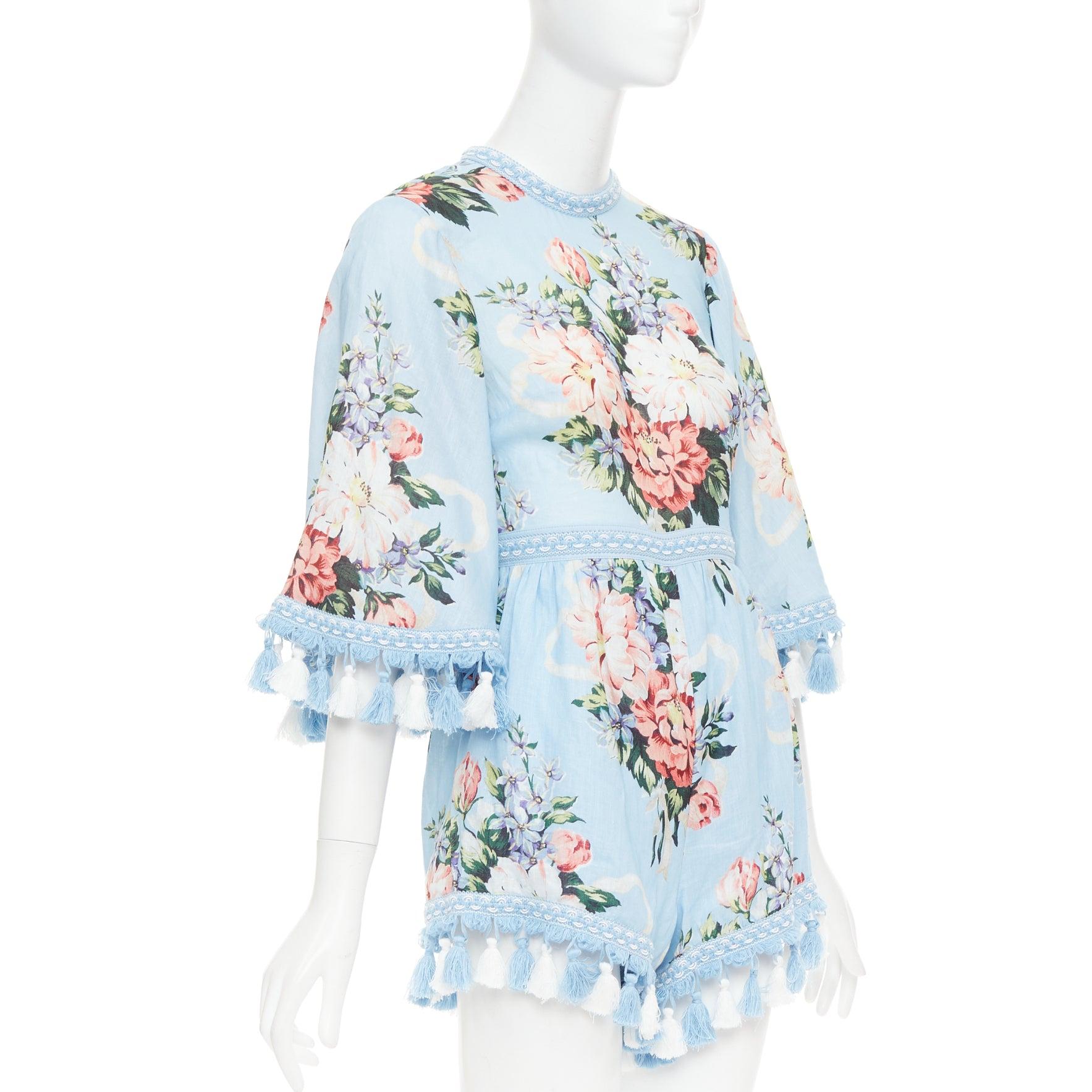 ALICE MCCALL Traje con flecos florales de lino azul Magic Moment UK6 XS Gris en venta