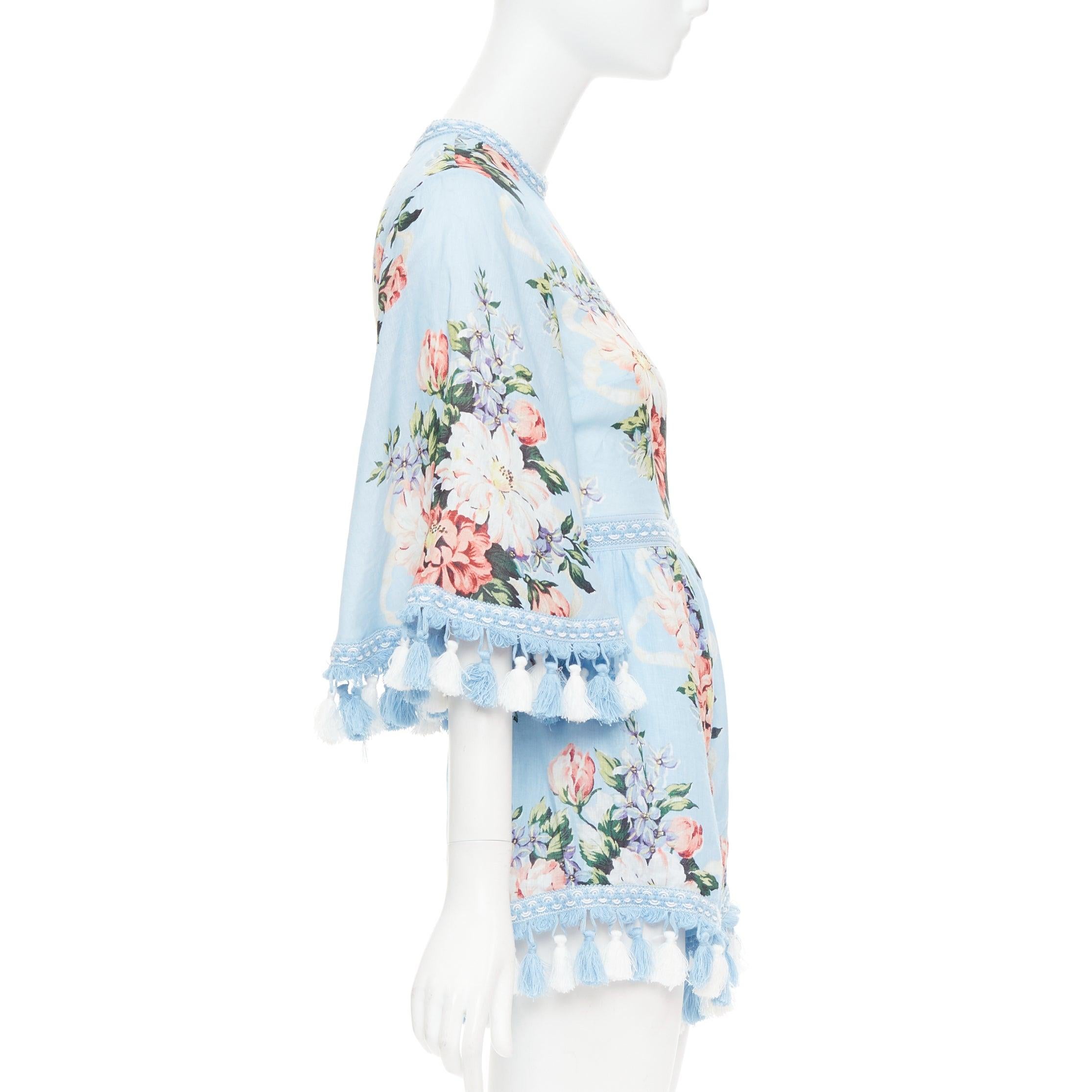 ALICE MCCALL Traje con flecos florales de lino azul Magic Moment UK6 XS en Bueno estado para la venta en Hong Kong, NT