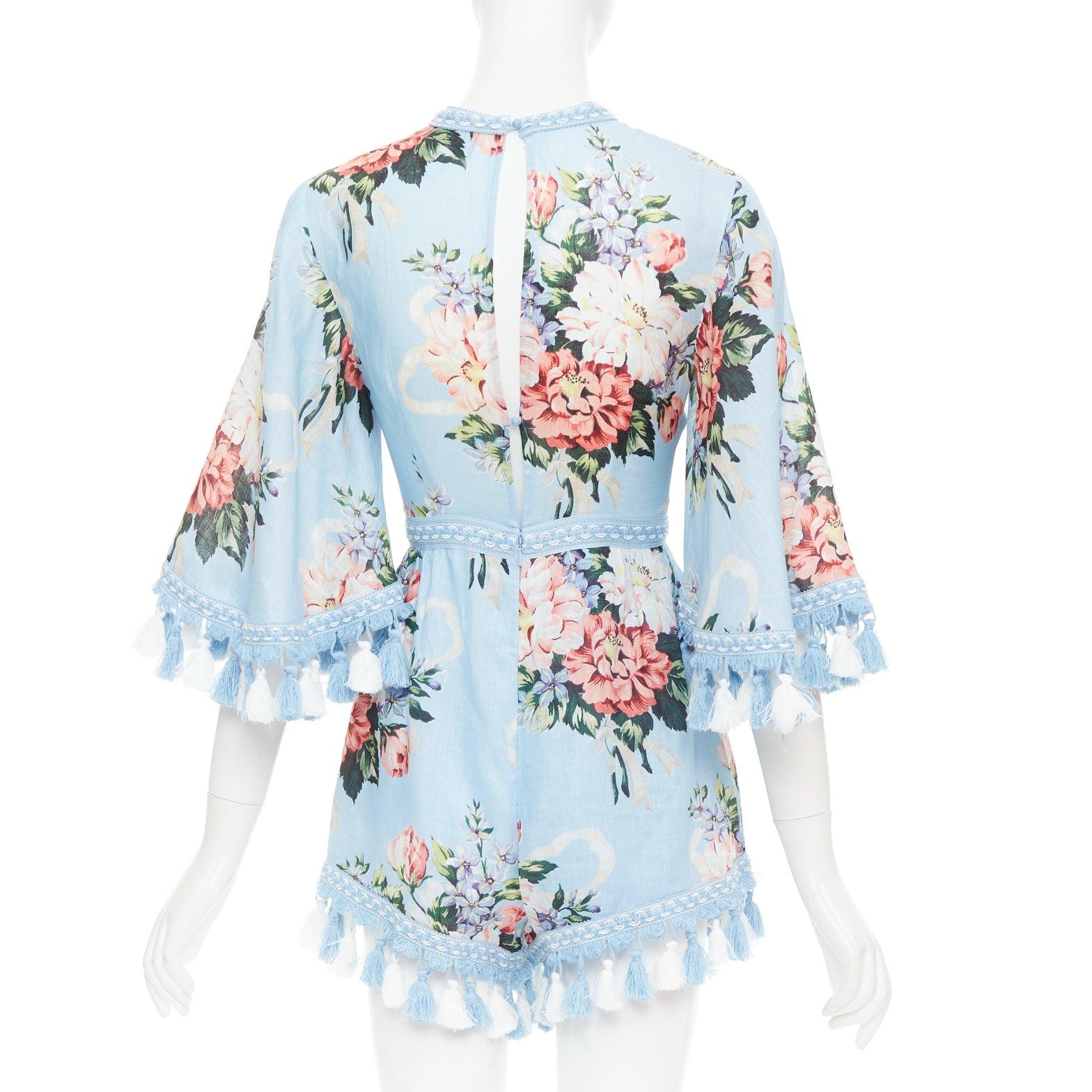 De las mujeres ALICE MCCALL Traje con flecos florales de lino azul Magic Moment UK6 XS en venta