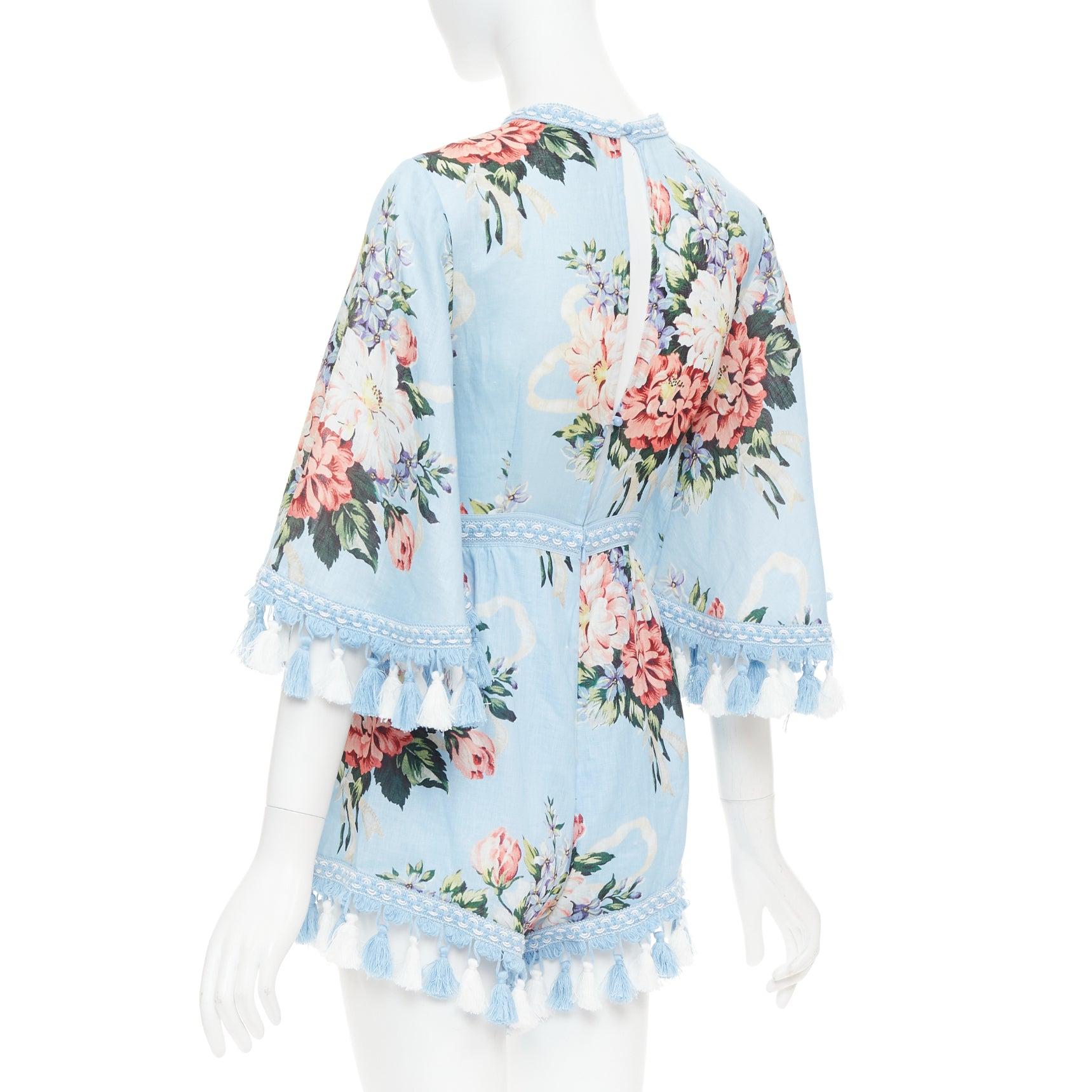 ALICE MCCALL Traje con flecos florales de lino azul Magic Moment UK6 XS en venta 1
