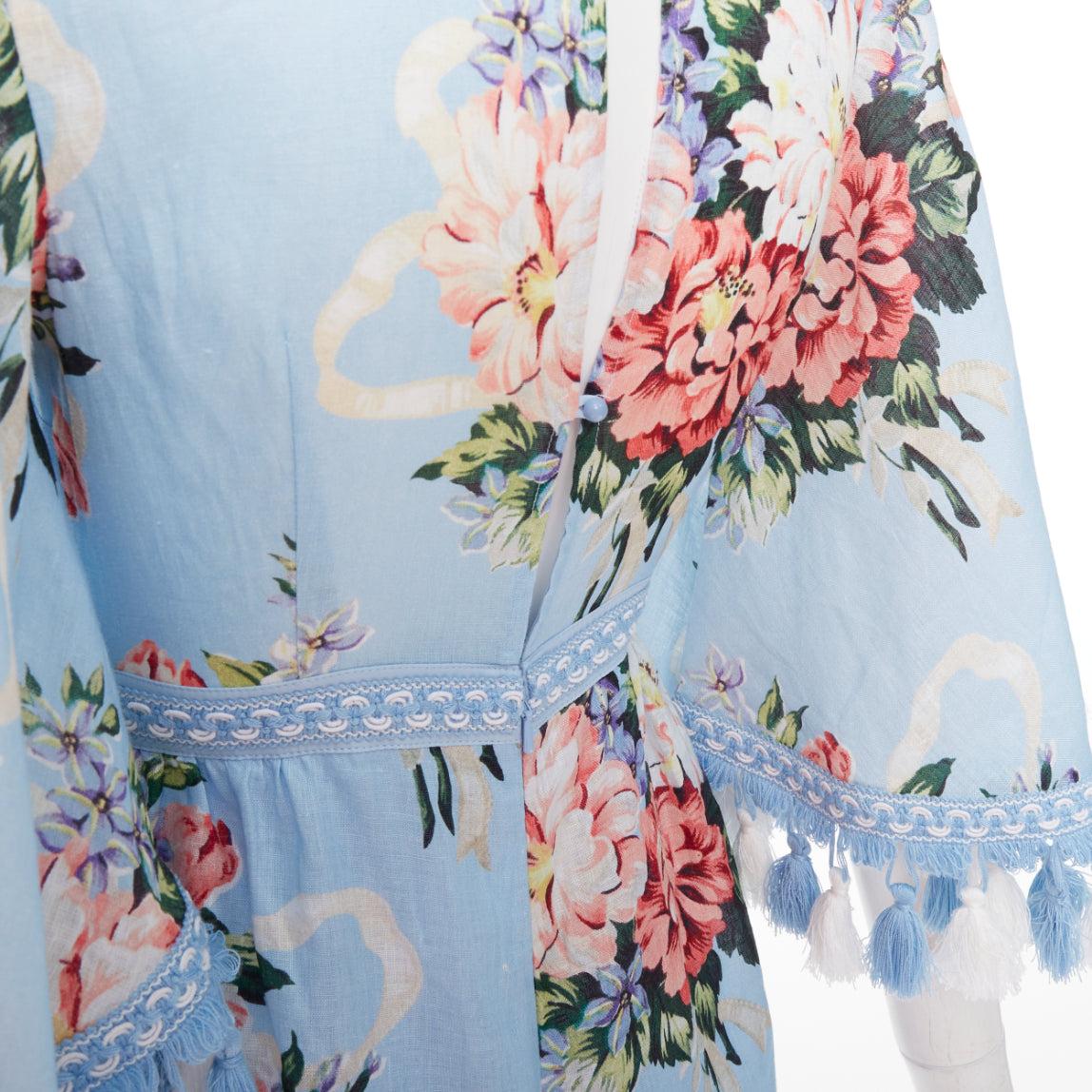 ALICE MCCALL Traje con flecos florales de lino azul Magic Moment UK6 XS en venta 2