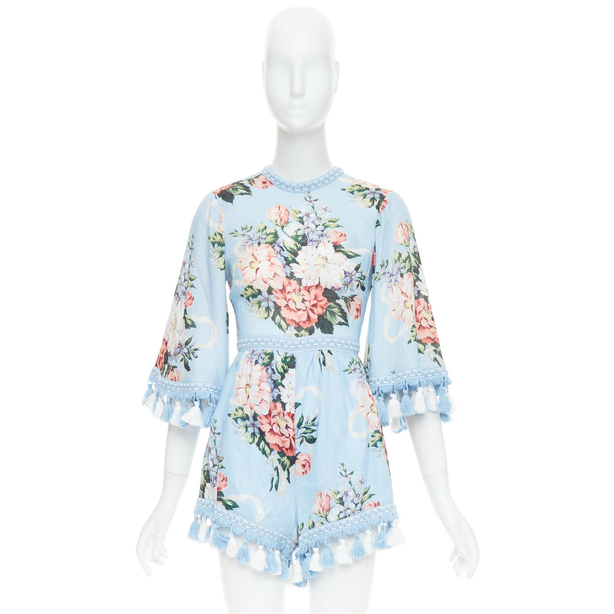 ALICE MCCALL Traje con flecos florales de lino azul Magic Moment UK6 XS en venta 4