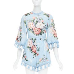 ALICE MCCALL Traje con flecos florales de lino azul Magic Moment UK6 XS