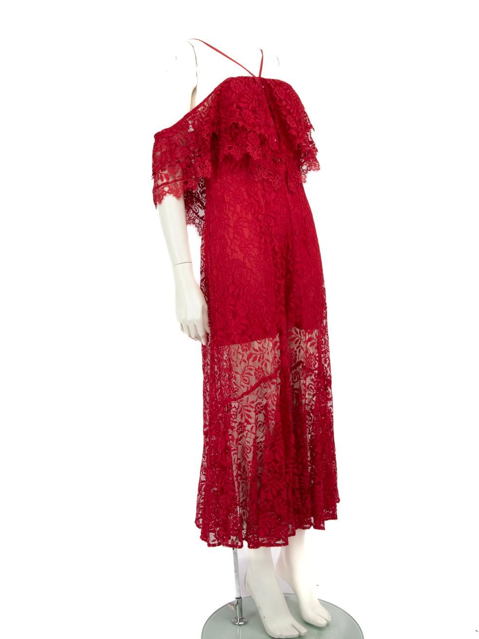 CONDITION is Never worn, with tags. No visible wear to the dress is evident on this new Alice McCall designer resale item.
 
 Details
 Red
 Lace
 Dress
 Midi
 V-neck
 Off the shoulder straps
 See through lace panel
 Front buttoned fastening
 Back