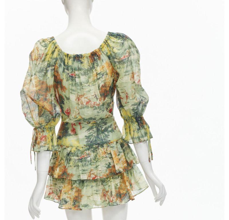 Women's ALICE MCCALL Strange Dreams green print billow sleeve tiered playsuit US2 XS For Sale