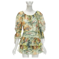ALICE MCCALL Strange Dreams green print billow sleeve tiered playsuit US2 XS