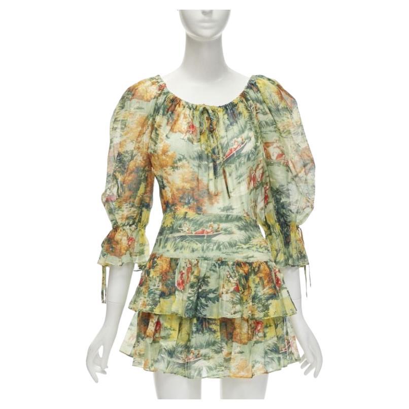 ALICE MCCALL Strange Dreams green print billow sleeve tiered playsuit US2 XS For Sale