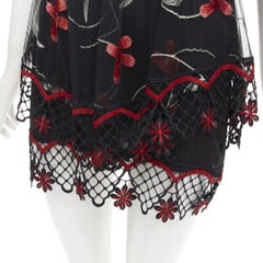 ALICE MCCALL Wish you Were Here black red guipere lace floral tulle dress US2 XS