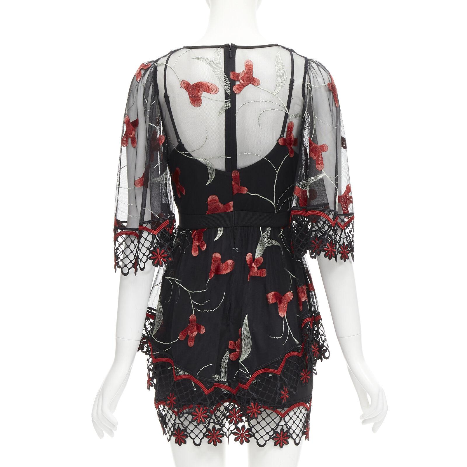 Women's ALICE MCCALL Wish you Were Here black red guipere lace floral tulle dress US2 XS For Sale