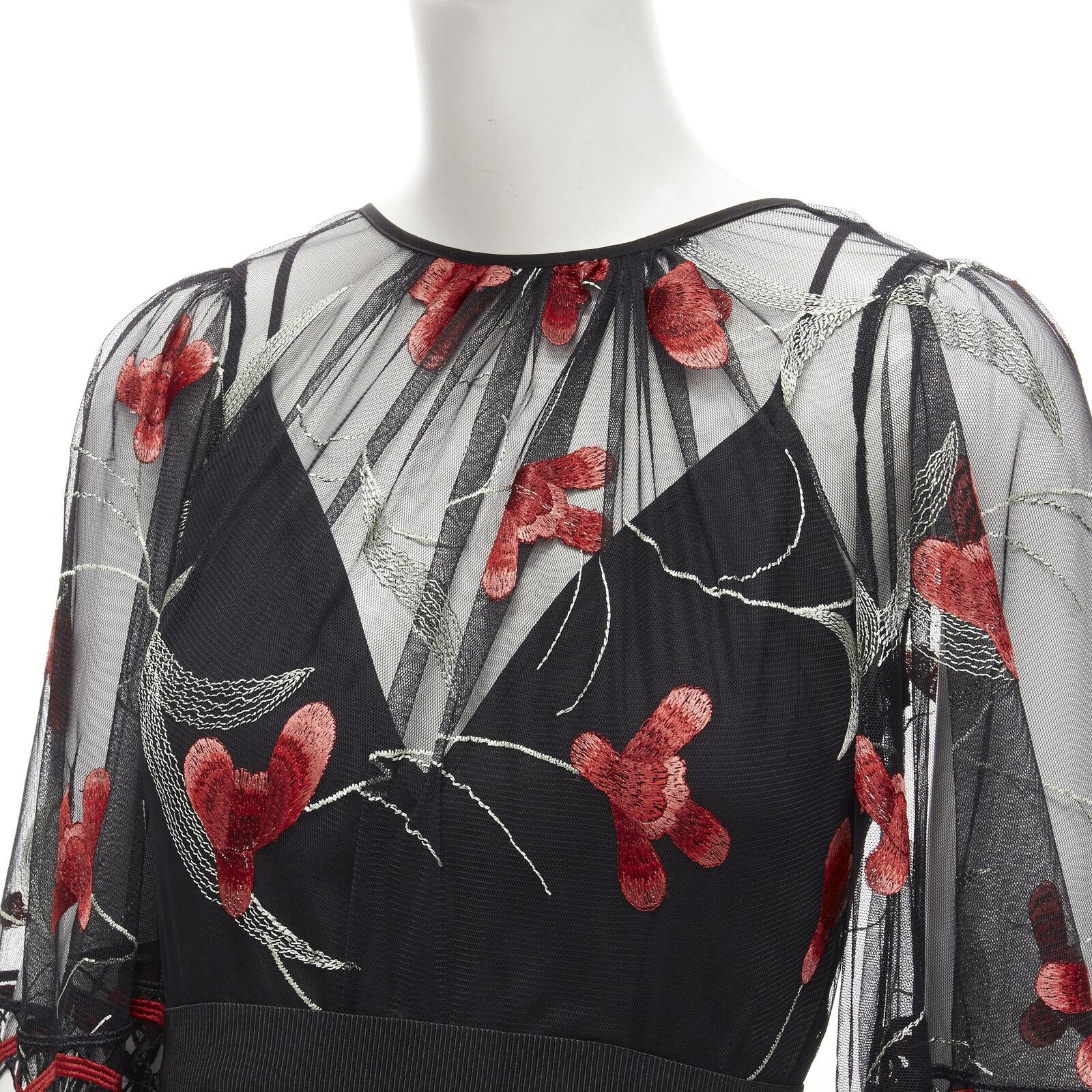 ALICE MCCALL Wish you Were Here black red guipere lace floral tulle dress US2 XS For Sale 2