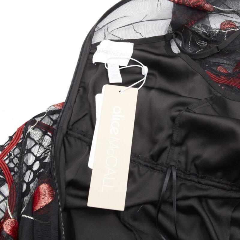 ALICE MCCALL Wish you Were Here black red guipere lace floral tulle dress US2 XS For Sale 4