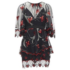 ALICE MCCALL Wish you Were Here black red guipere lace floral tulle dress US2 XS