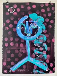 2021 paperworks 4, teal female figure with pink dots by Alice Mizrachi