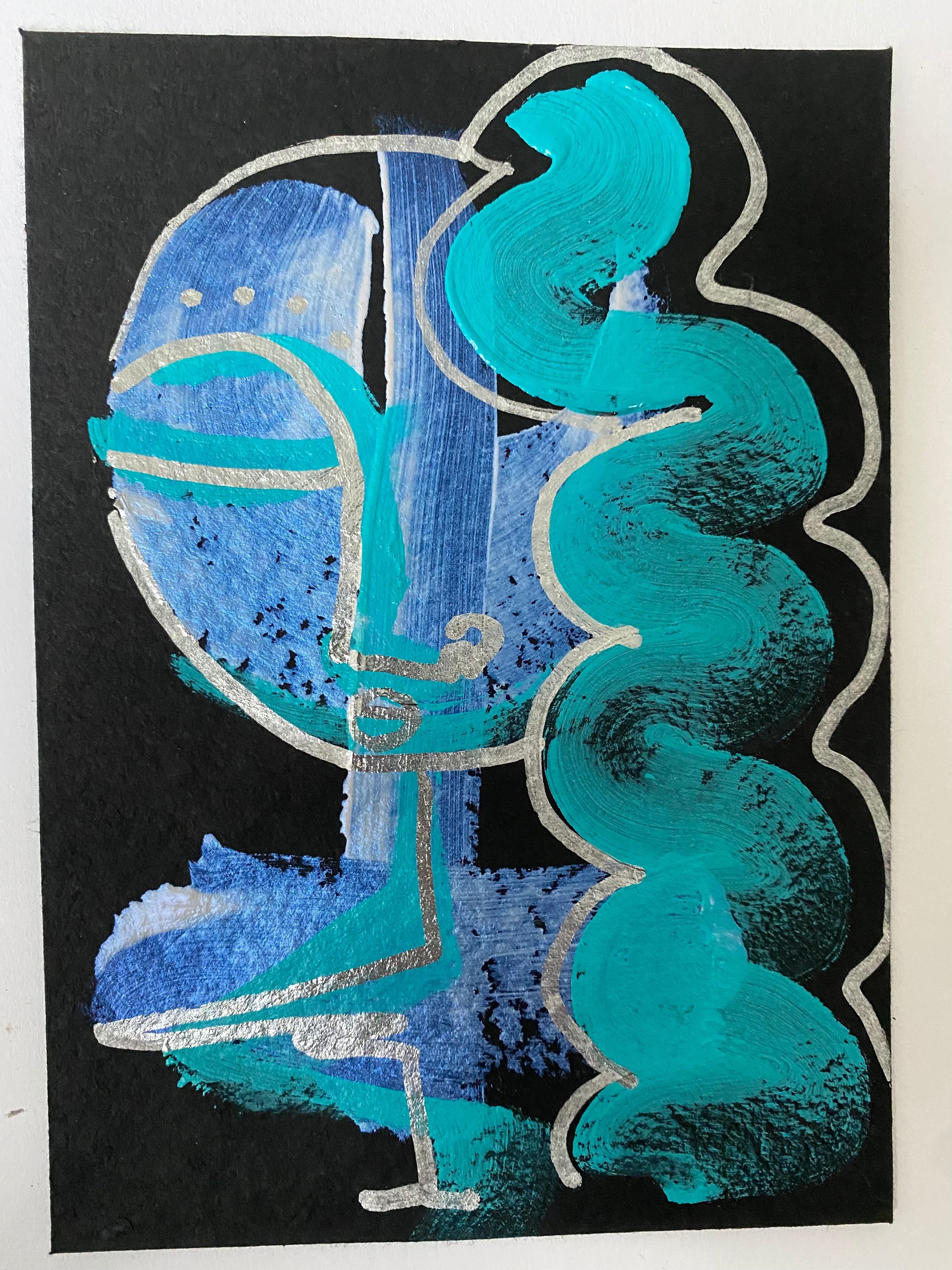 Reflections, Silver and teal on black archival paper by Alice Mizrachi