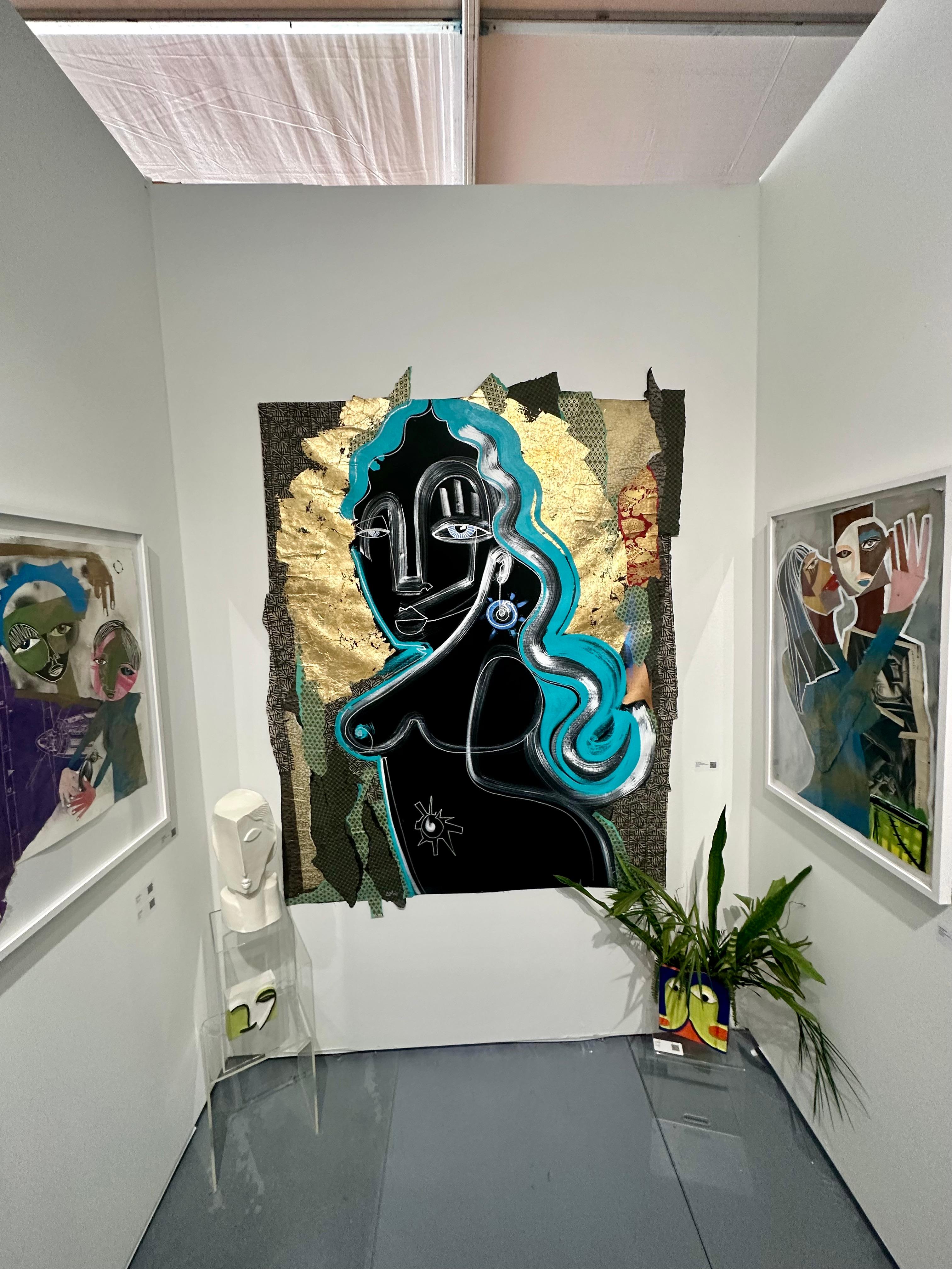 The Divine Mother, portrait of a goddess in Black and gold - Contemporary Painting by Alice Mizrachi