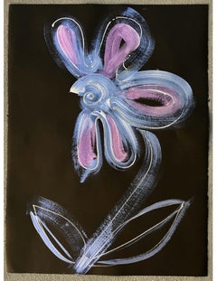 Whispers in the Wind,  purple and blue flower,  interference paint  on paper 