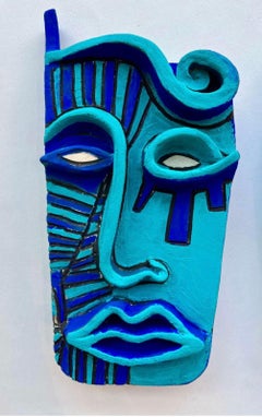 Mask 16, abstract clay mask in blue tones by Alice Mizrachi