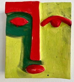 Mask 23, yellow, green and red face clay mask by Alice Mizrachi