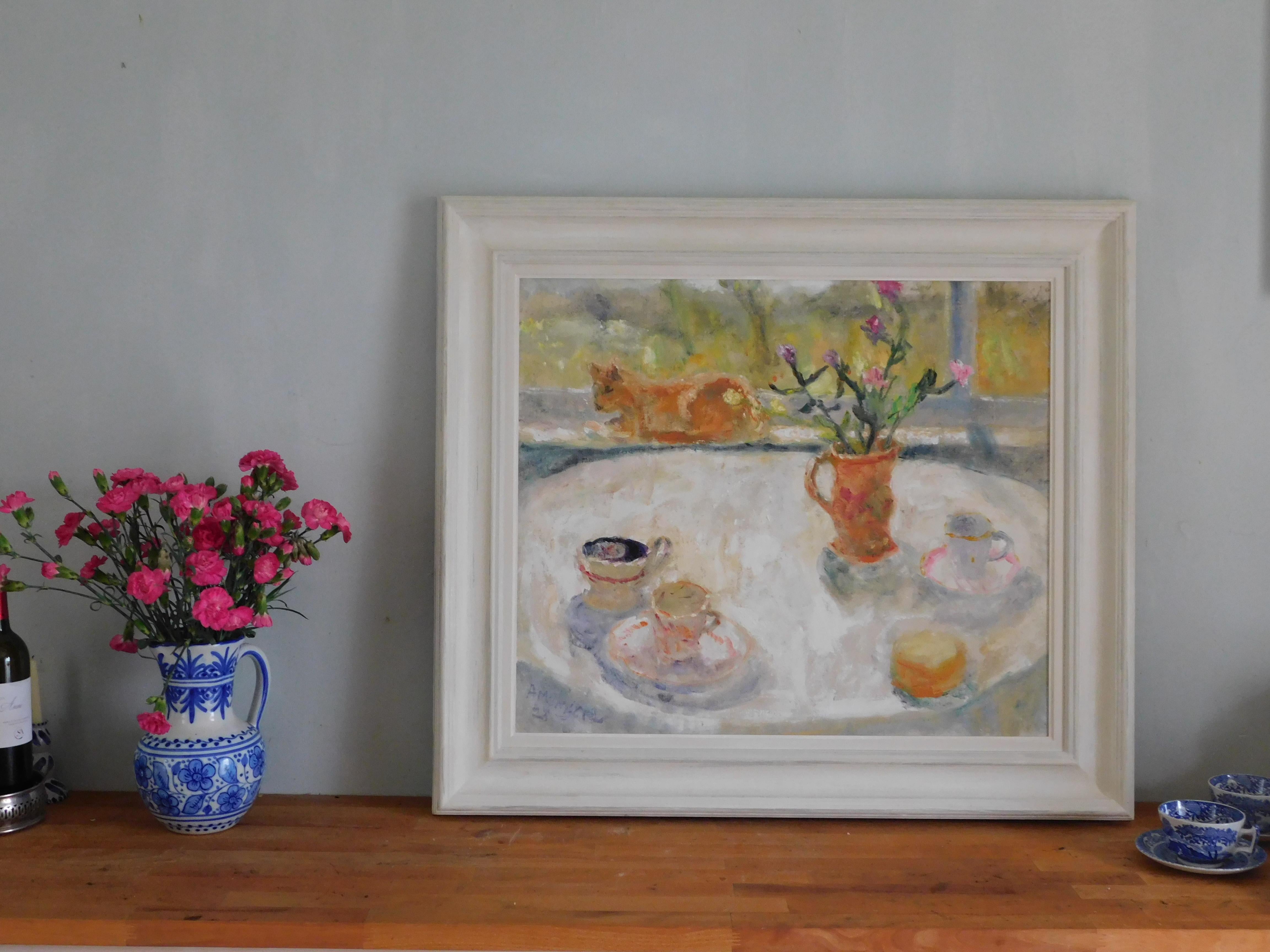 Nachmittagstee. Zeitgenössisches impressionistisches Ölgemälde – Painting von Alice Mumford