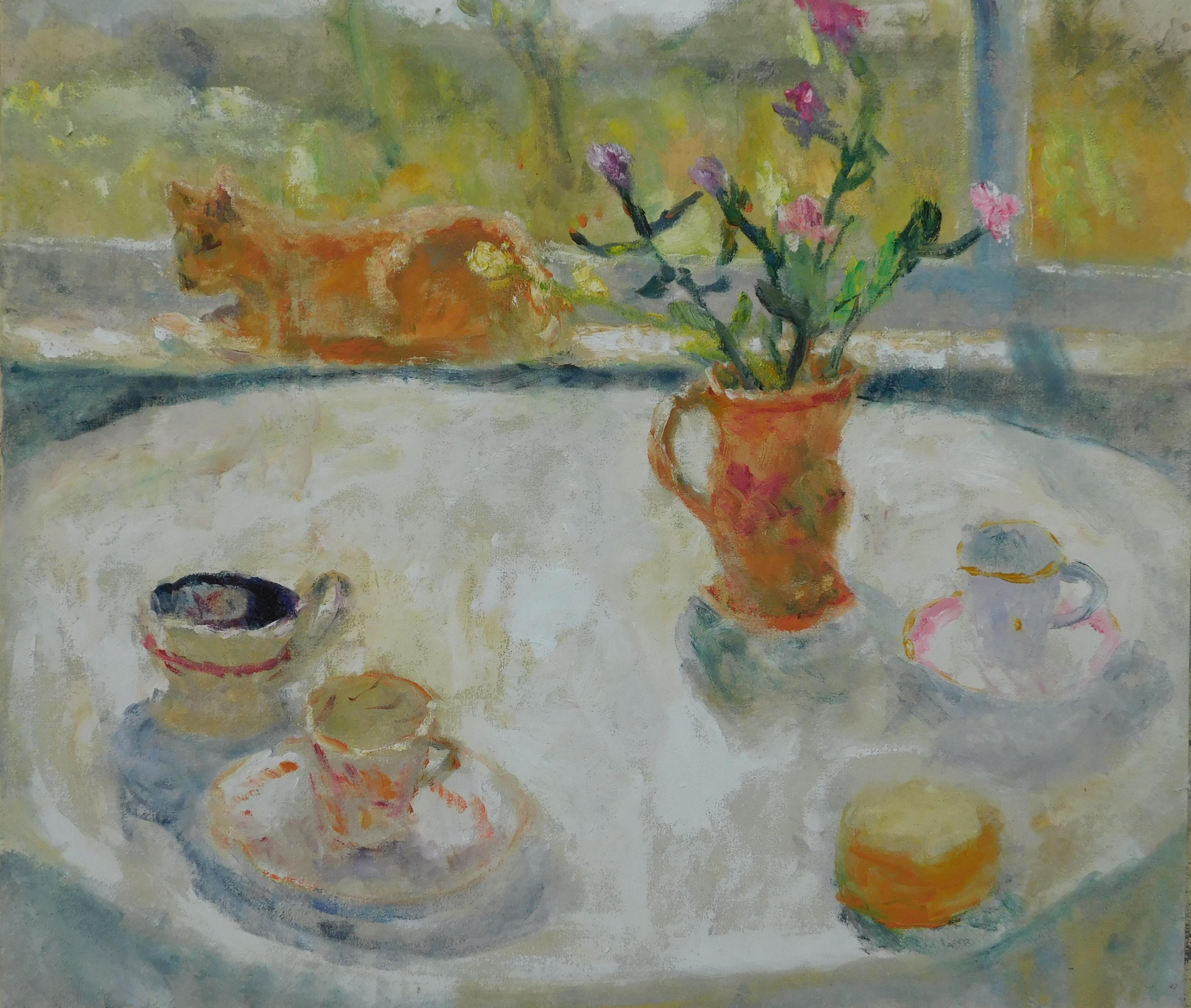 Alice Mumford Interior Painting - Afternoon Tea. Contemporary Impressionist Oil Painting
