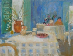 Reading Quietly.  Contemporary Still Life Oil Painting
