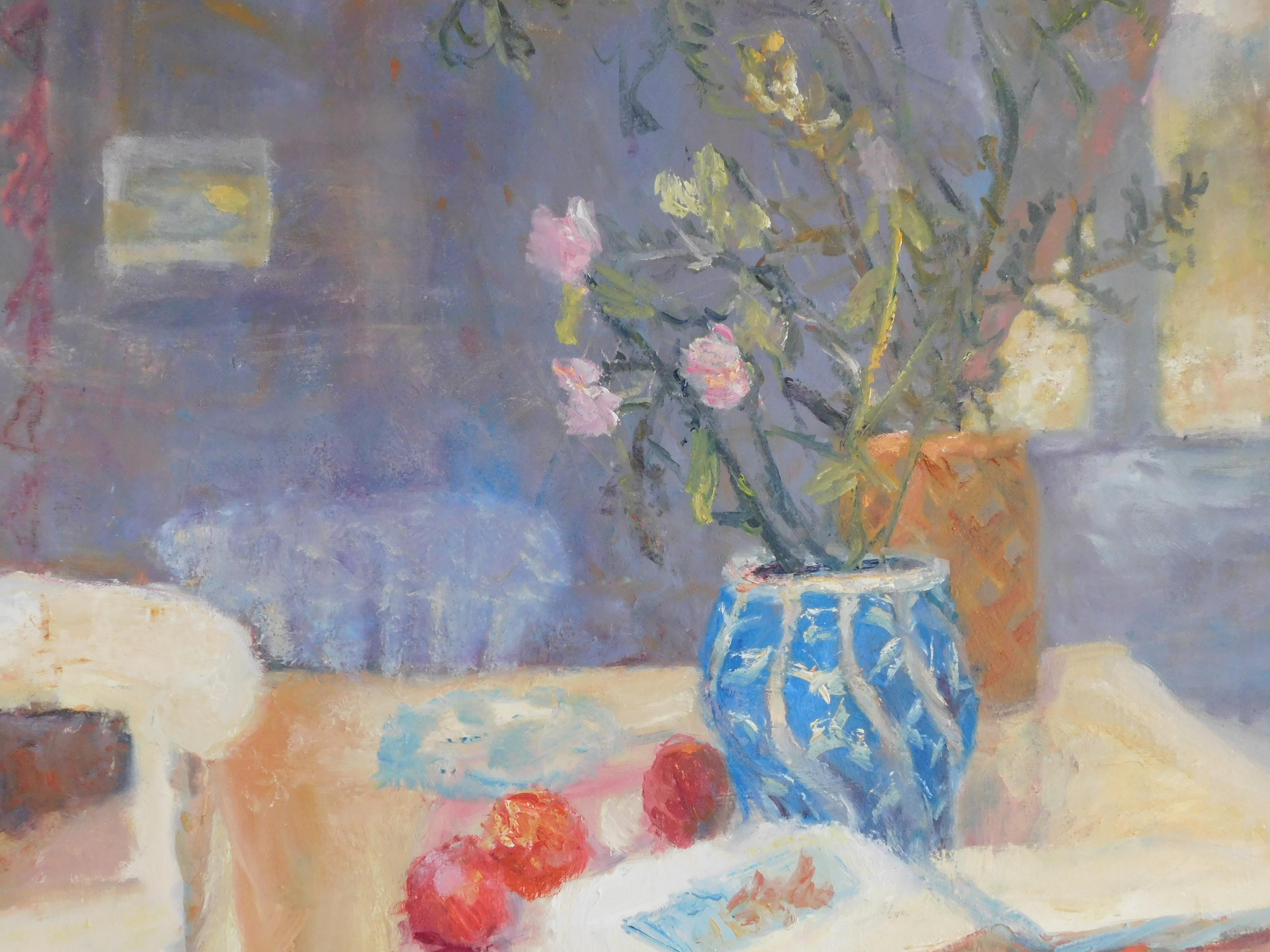 The New Blue and White Vase.  Contemporary Still Life Oil Painting For Sale 1