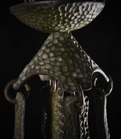 Alice Nordin, pendant in bronze and glass shade, Böhlmarks, 1910 Jugend, Sweden