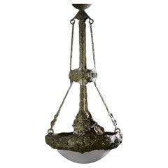 Alice Nordin, pendant in bronze and glass shade, Böhlmarks, 1910 Jugend, Sweden