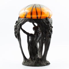 Alice Nordin, lampada da tavolo in bronzo massiccio, Herman Bergman, Art Nouveau, Svezia.