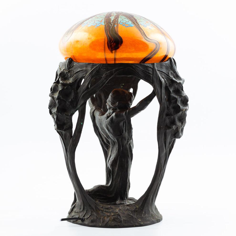 Swedish Alice Nordin, table lamp in solid bronze, Herman Bergman, Art Nouveau, Sweden. For Sale