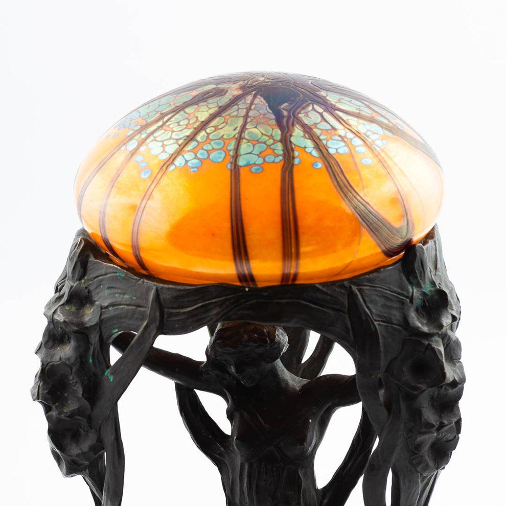 Bronze Alice Nordin, table lamp in solid bronze, Herman Bergman, Art Nouveau, Sweden. For Sale