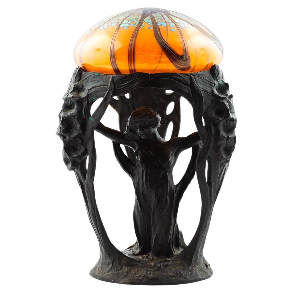 Alice Nordin, table lamp in solid bronze, Herman Bergman, Art Nouveau, Sweden.