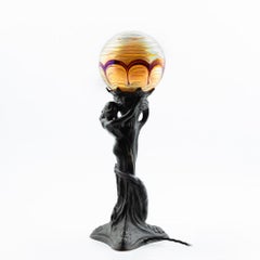 Alice Nordin, table lamp in solid bronze, Herman Bergman, Sweden Art Nouveau.