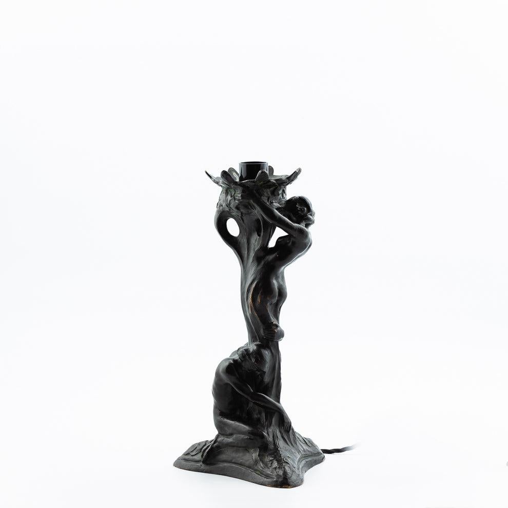 Swedish Alice Nordin, table lamp in solid bronze, Herman Bergman, Sweden Art Nouveau. For Sale