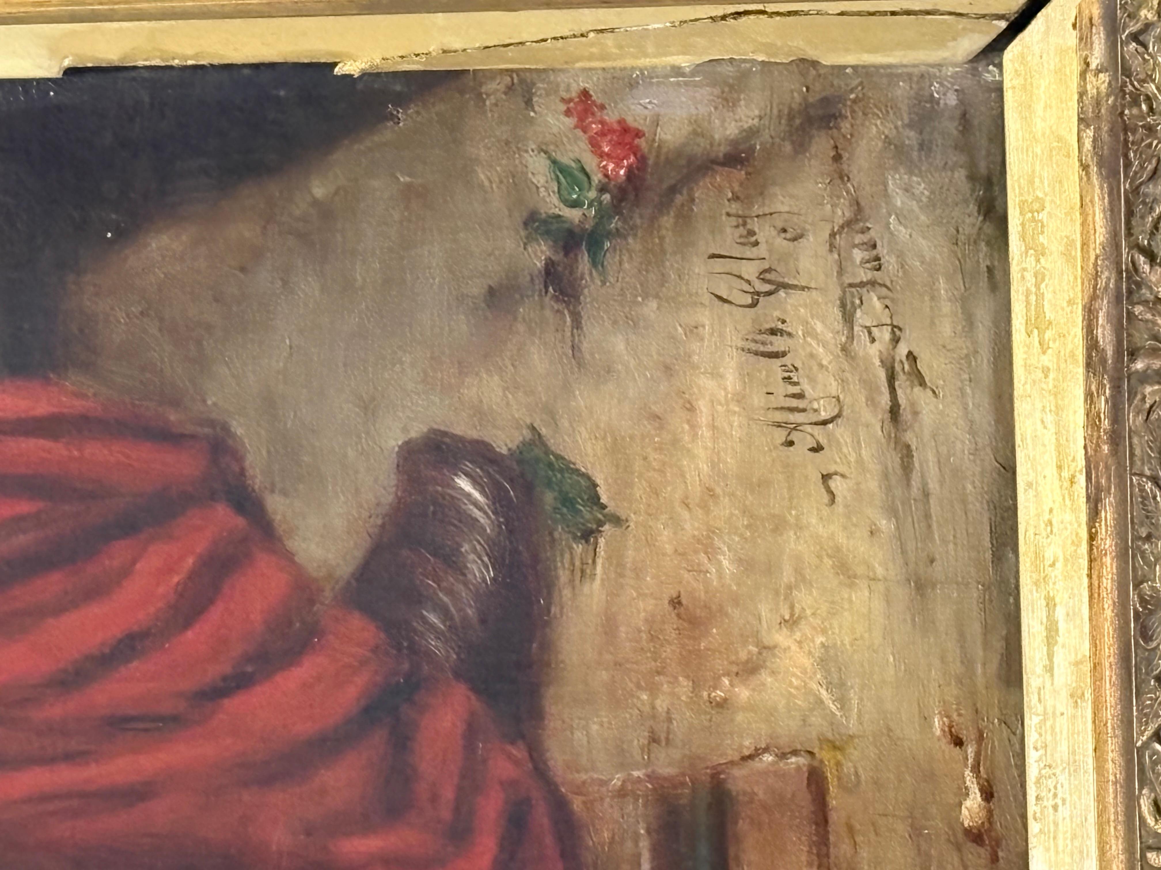 Alice O. Clay, After Faed, The Silken Gown 19thC Large Fine Antique Oil Painting. In good condition some minor frame chips. Measures 41x29.
