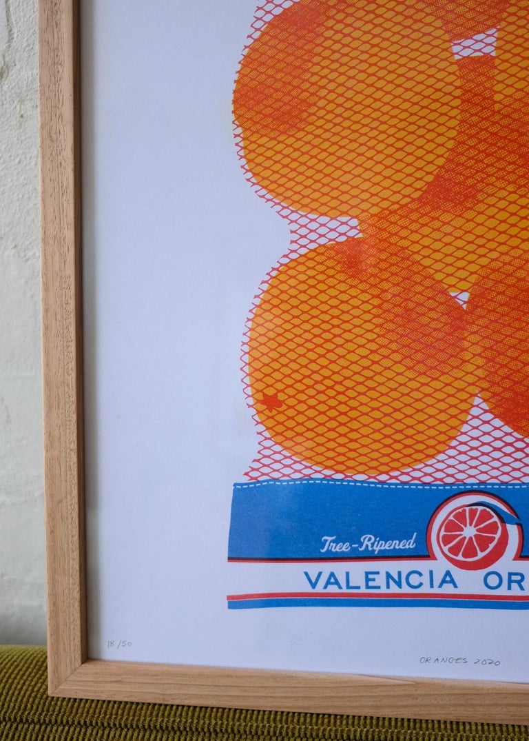 Bag of Valencia Oranges Risograph Print For Sale 1