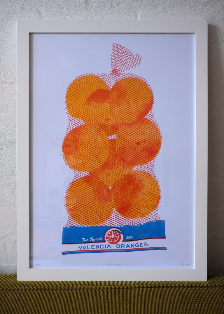 Bag of Valencia Oranges Risograph Print For Sale 3