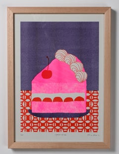 Cherry Bombe Cake Slice Risograph Print