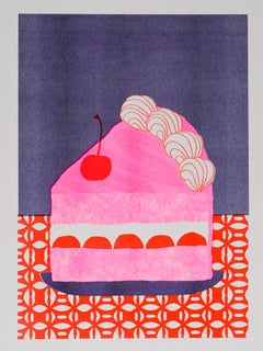 Cherry Bombe Cake Slice Risograph Print