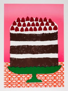 Dunkelschokoladen-Kake mit Erdbeer-Siebdruck