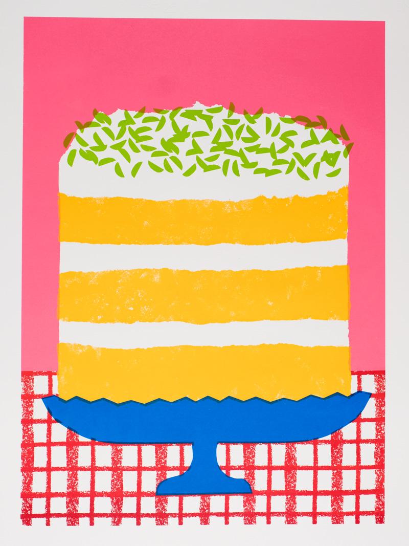 Alice Oehr Still-Life Print – Schirmdruck "Torte Cake" mit Pistazien und Zitronen
