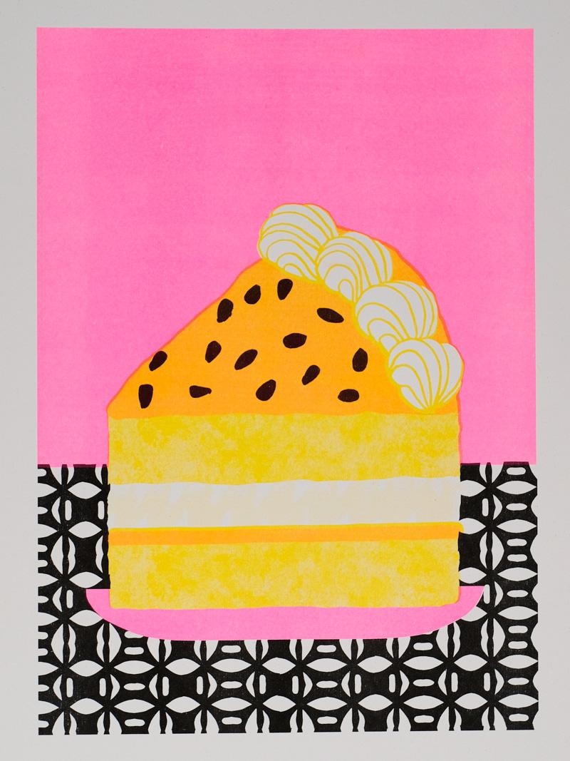 Alice Oehr Still-Life Print - Passionfruit Sponge Cake Slice