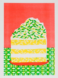 Pistachio Sponge Cake Slice Risograph Print